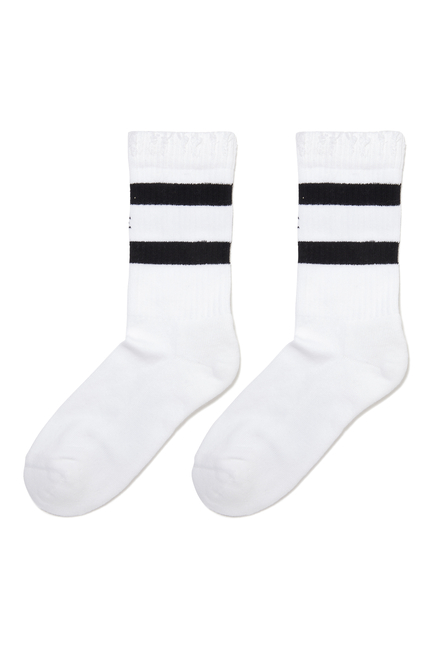Logo Print Striped Socks with Distressed Cuffs
